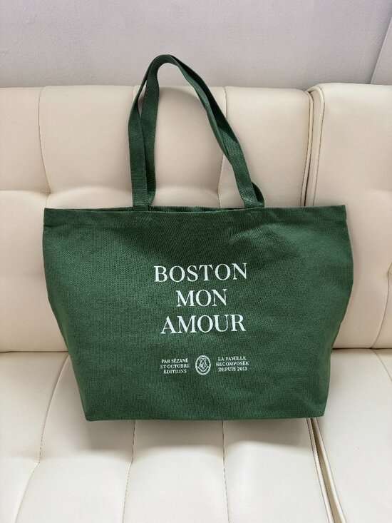 Sezane Handbags - Sézane limited edition Boston Mon Amour olive green cotton canvas tote - NWOT
